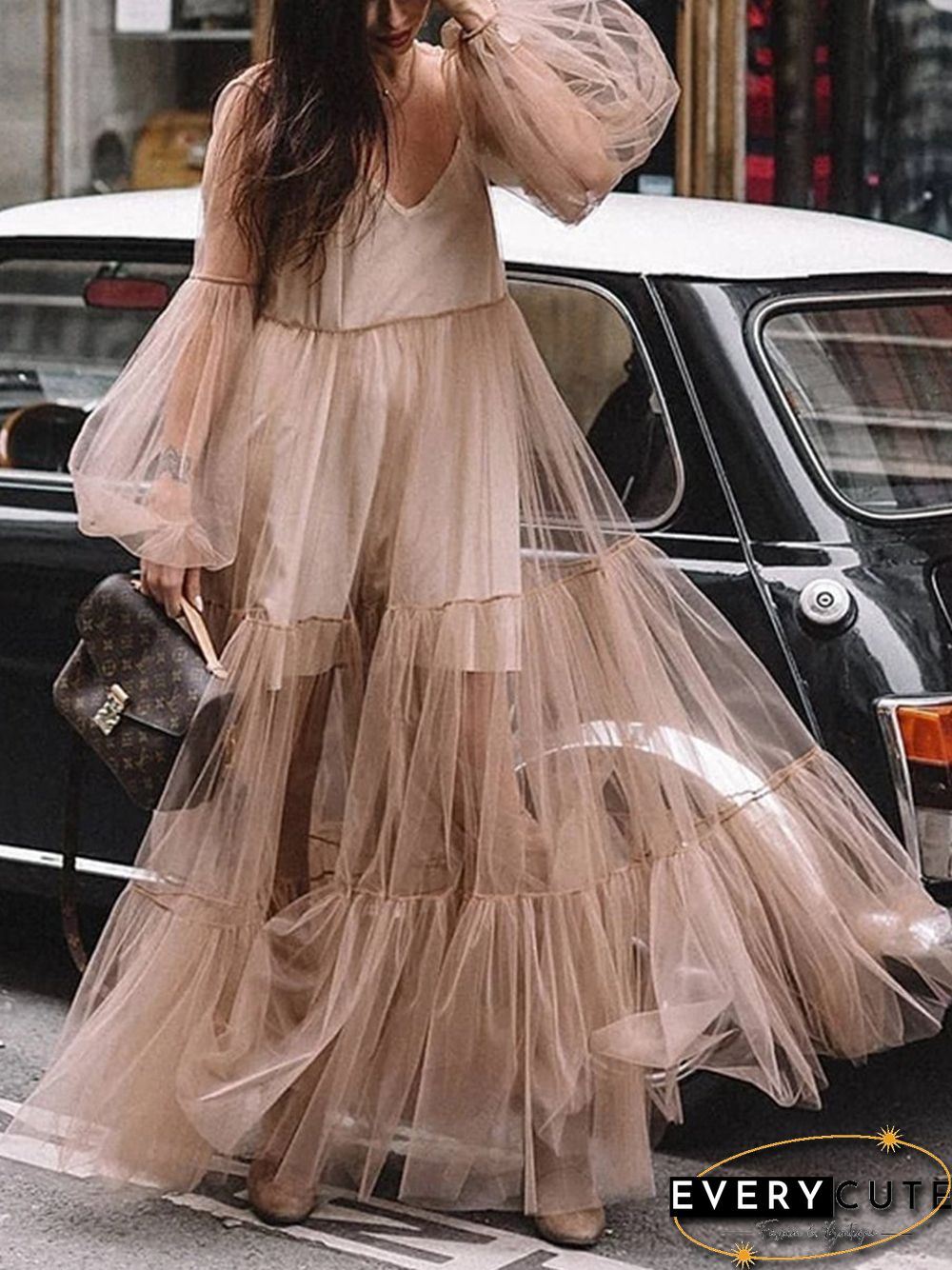 Casual Sexy Deep V Neck Grenadine Maxi Dresses P10597