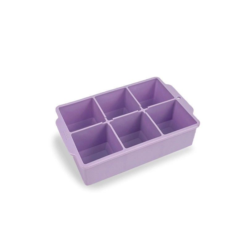 Silicone Large Ice Cube Mold Household Quick Frozen Ice Box Large Size With Lid 6 Holes Square Ice Cube Mold