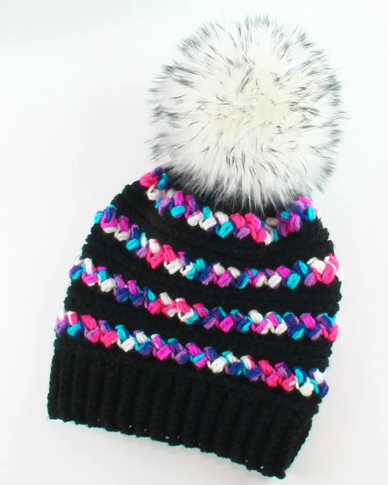 Easy Crochet pattern-Crochet hat&ndash;MADISON Beanie Hat Pattern-Crochet hat pattern PDF-Crochet beanie Pom Pom (Toddler-Child&ndash;Teen- Adult sizes)