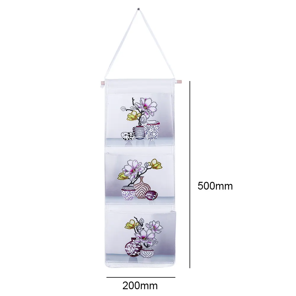 Wall Hanging Storage Bag DIY Flower Diamond Painting Home Organizer(20*50cm)