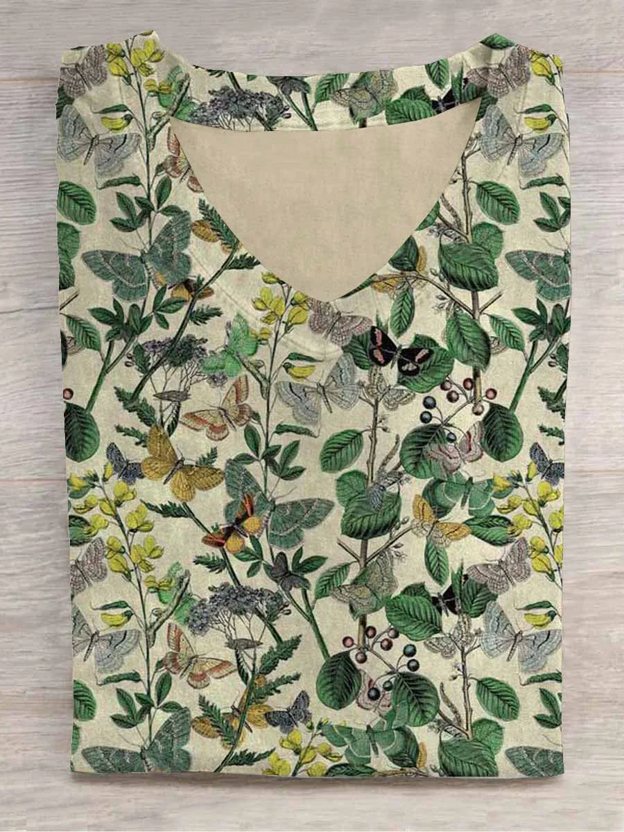 Unisex Green Plant And Flower Abstract Print Design T-Shirt Eagerlys