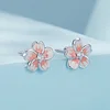 925 Sterling Silver Sakura Flower Stud Earrings 