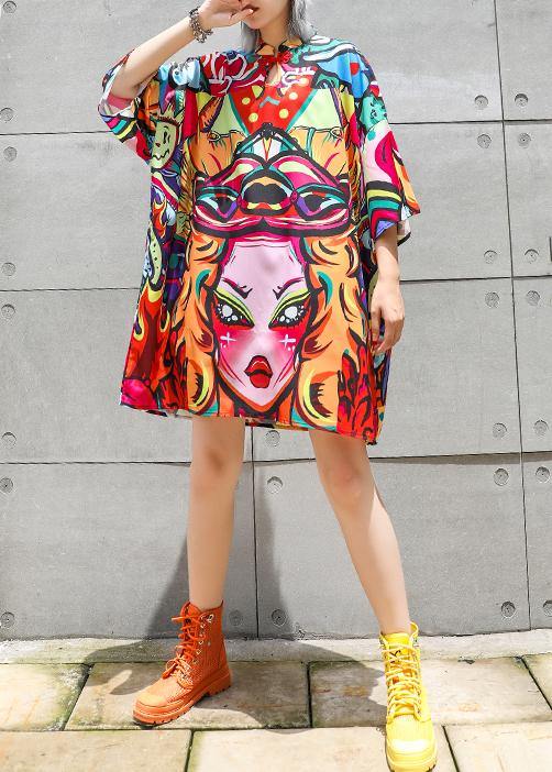 VCSHOES red print Cotton tunic dress lapel half sleeve cotton summer Dresses