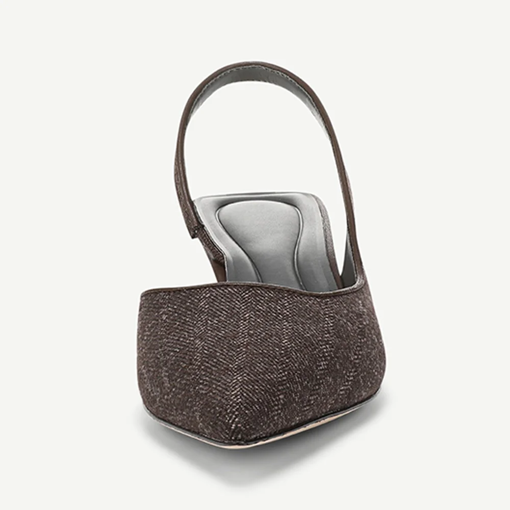 Elegant Chocolate Brown Fabric Slingback Low Heel Pumps for Women