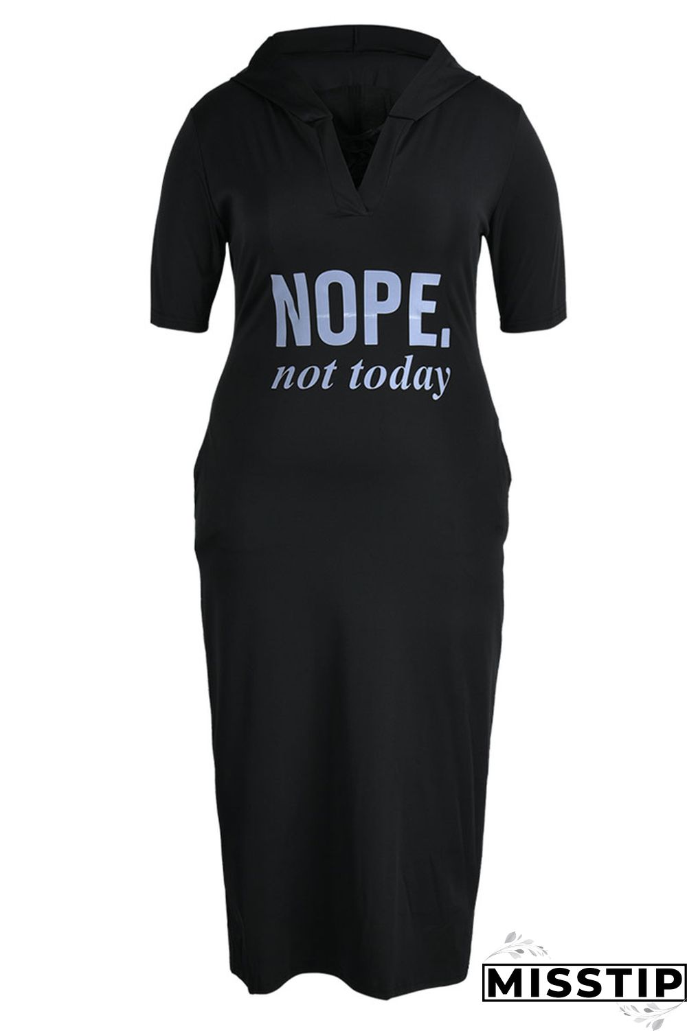 Black Casual Print Ripped Patchwork Hooded Collar Straight Plus Size Dresses