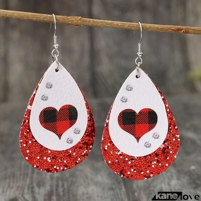 Heart Sequin Leather Teardrop Earrings