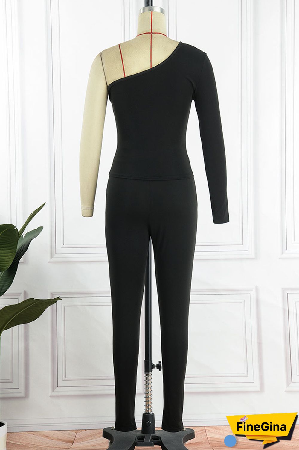 Red Sexy Solid Patchwork Oblique Collar Long Sleeve Two Pieces