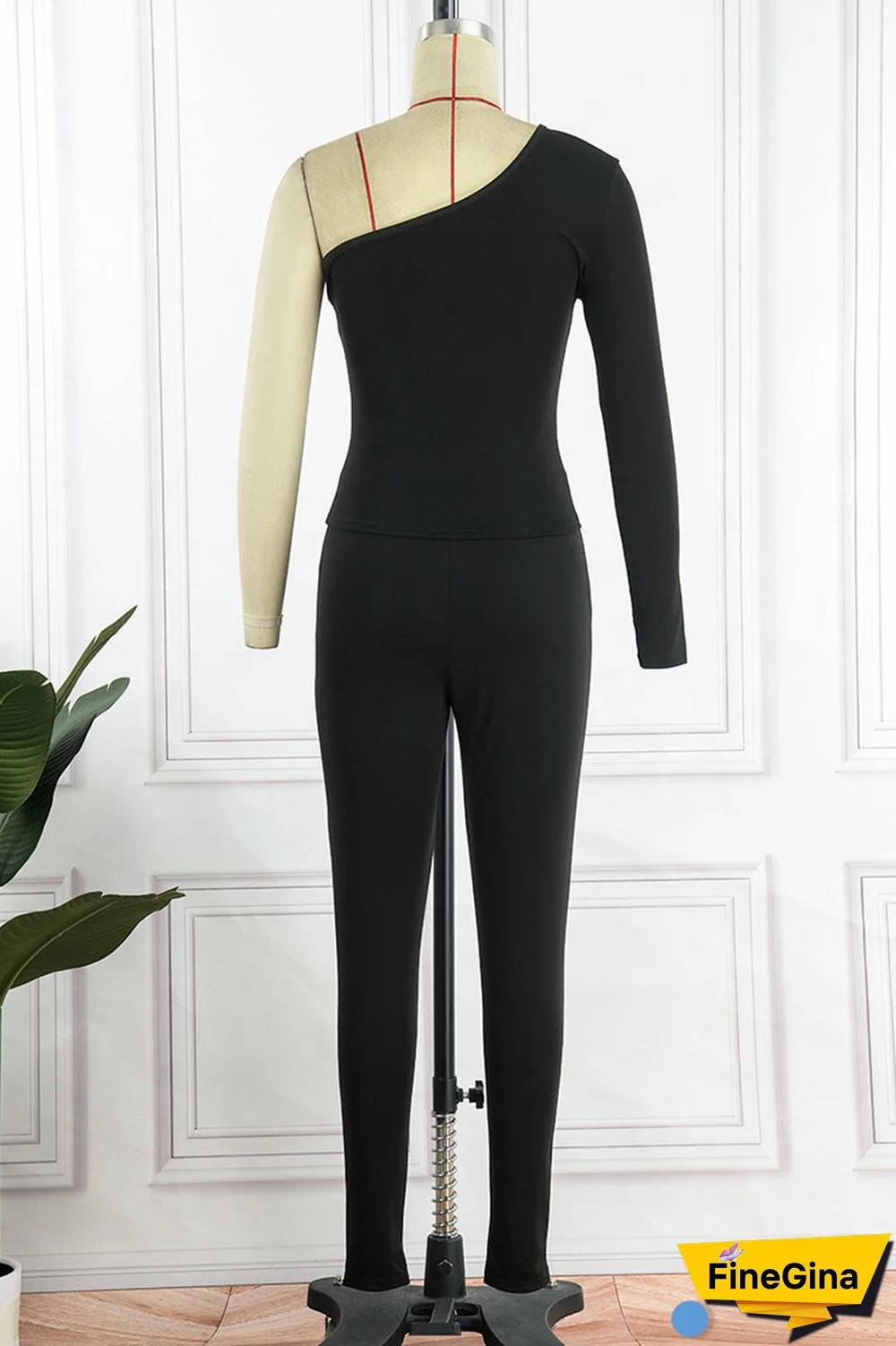 Red Sexy Solid Patchwork Oblique Collar Long Sleeve Two Pieces