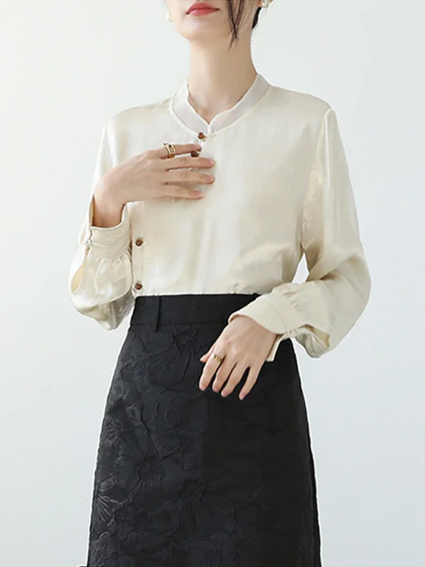 Athvotar Athvotar Chinese Style Collar Shirt Women's Dress 2025 Light National Style Flowering And Set Of Squints On The Horse Face Skirt