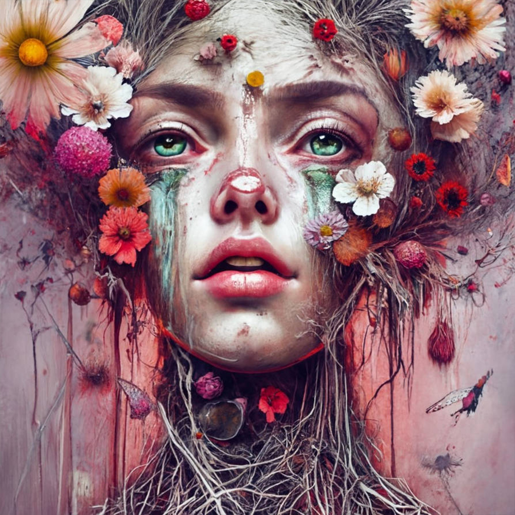 Flowers And Girl 40*40cm(canvas) full round drill diamond painting