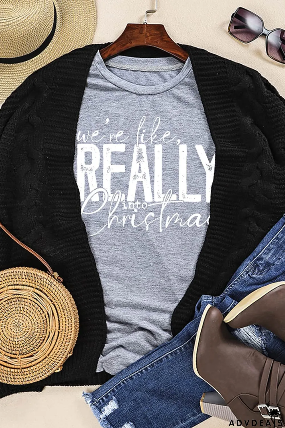 Gray REALLY Christmas Graphic Print Short Sleeve T Shirt