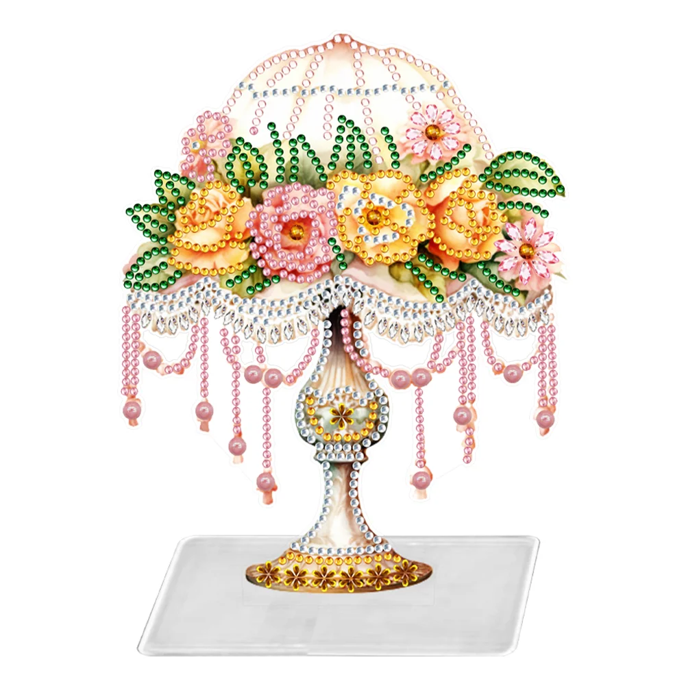 DIY Multicolored Flower Lamp Single-Side Acrylic Table Top Diamond Painting Ornament Kits Bedroom Table Decoration