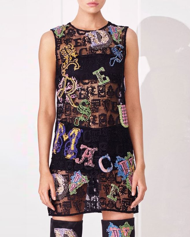 Elegant Letter Sequin Sheer Sleeveless Mini Dress