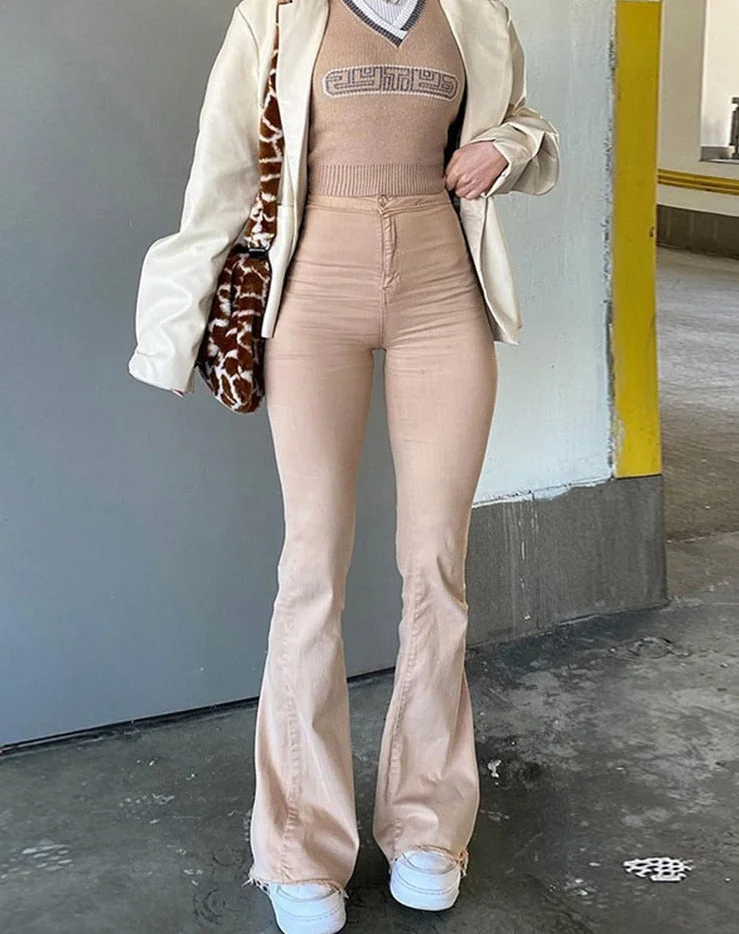 Graduation Gifts  Stretch Flared Jeasn Woman High Waist Mom Jeans Fashion Y2k Denim Pants Slim Trousers 2022 New Streetwear Brown Elephant Jeans
