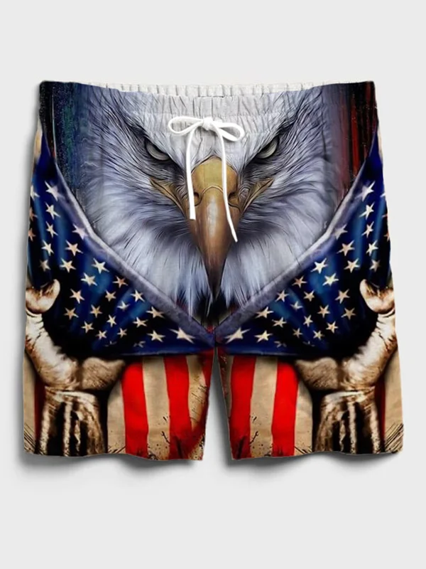 Men's American Flag Warrior Eagle Portrait Art Print Cotton And Linen Shorts