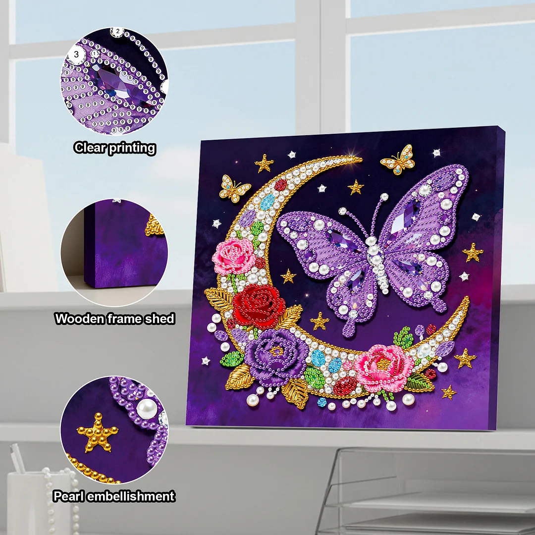 Moon Butterfly Art Diamond Painting Kit for Adults Home Decor 25x25cm With Frame