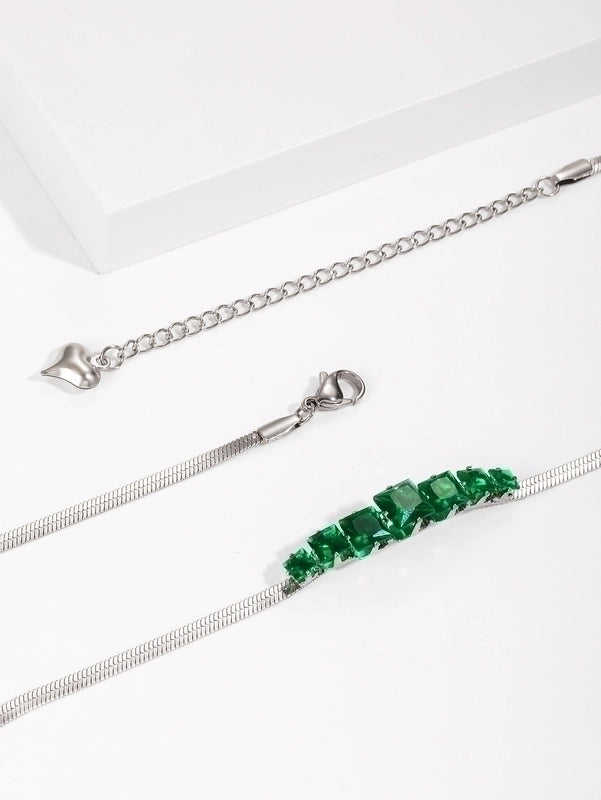 Stainless Steel Silver Plated Minimalist Toggle Inlay Square Lock Artificial Pearls Zircon Pendant Necklace