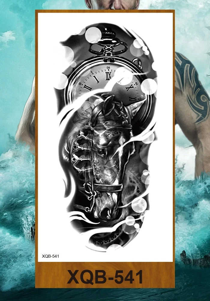 Temporary Tattoo Sticker Men Women Body Fake Tatoo Mechanical Robotic Arm Photorealistic Steampunk Astronaut Compass