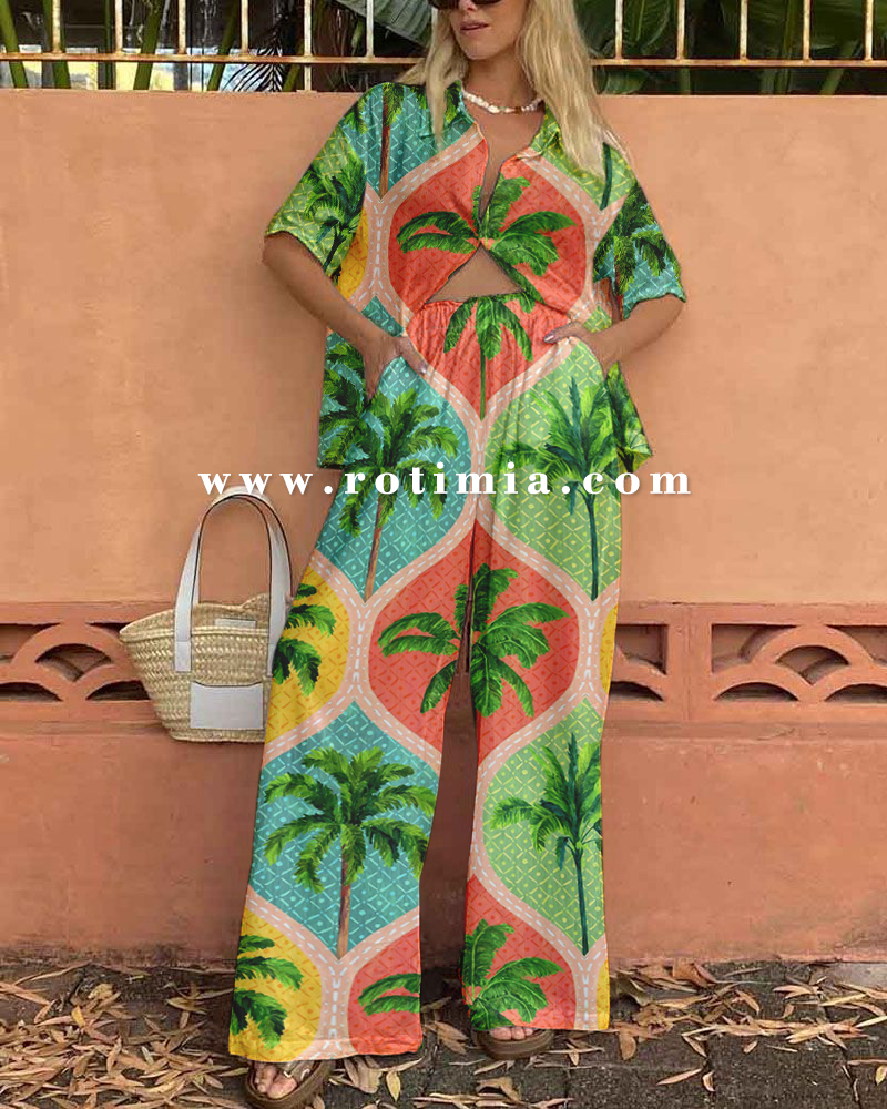 Rotimia Vacation coconut print casual two-piece set