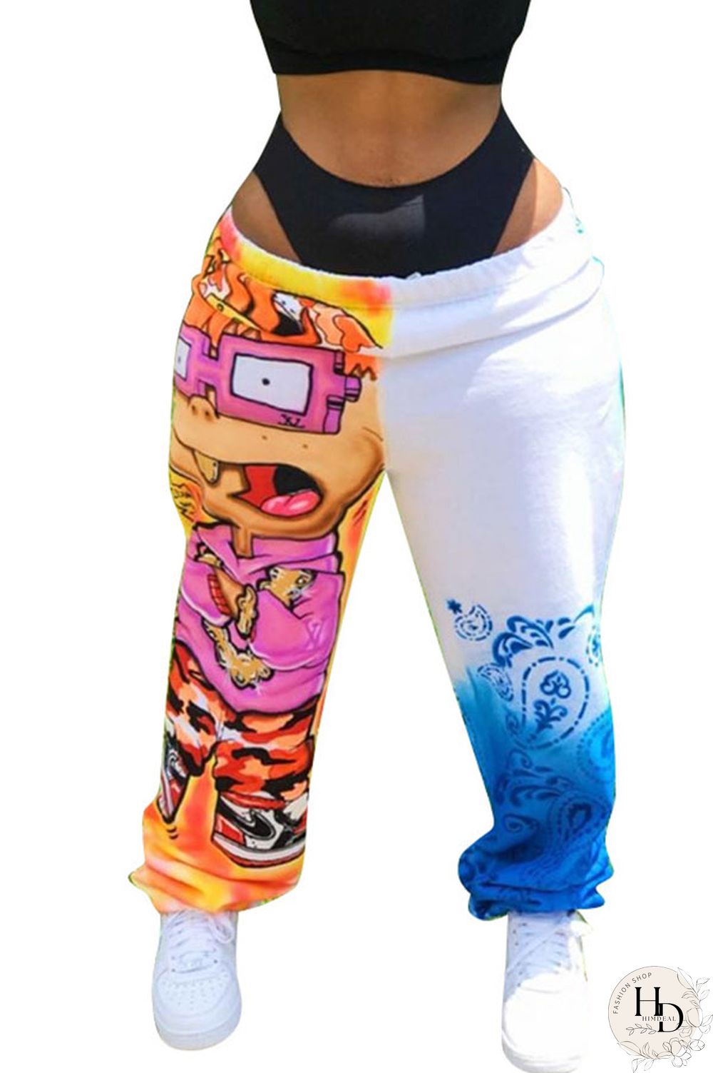 Black multicolor Elastic Fly Mid Print Harlan pants Pants Bottoms