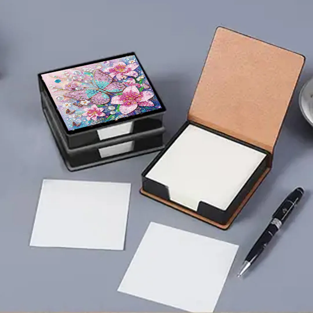 Flower Butterfly PU DIY 5D Diamond Painting Note Box w/160 Sheet for Office Home