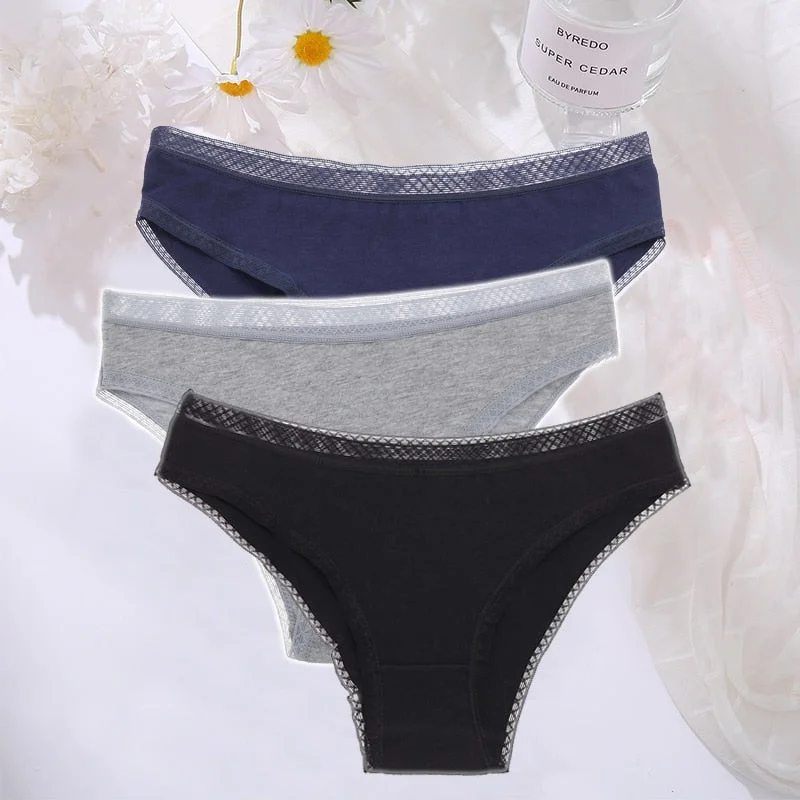 FINETOO 3PCS/Set Cotton Women Mesh Panties Sexy Perspective Lingerie Femme Underwear Girl Underpant Breathable Woman Panty Tanga