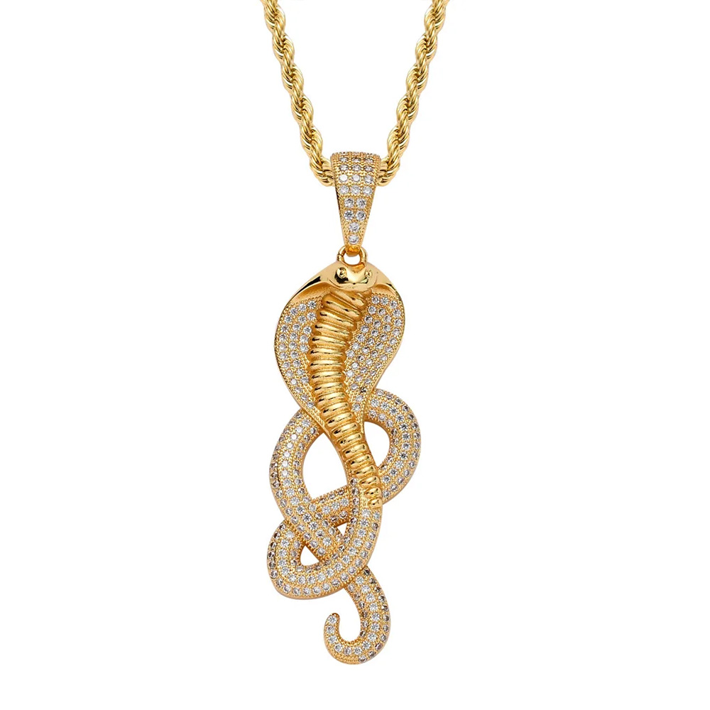 18K Gold Plated Iced Out 5A CZ Stone Snake Gold/Silver Pendants