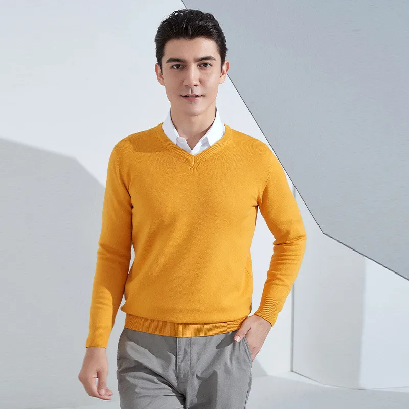 Churchf Churchf And Winter New Men's V Collar Loose Large Size Gentleman Sleeve Long Sleeve Sweater Middle-Aged Knit Chicken Heart Collar Bottom Shirt