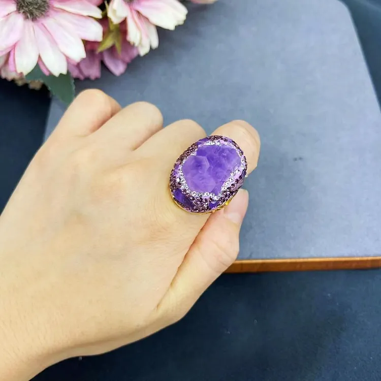 Natural Amethyst Raw Stone Copper Ring