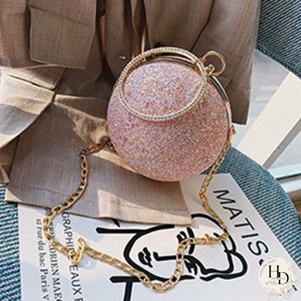 Pink Fashion Patchwork Round Crossbody Bag