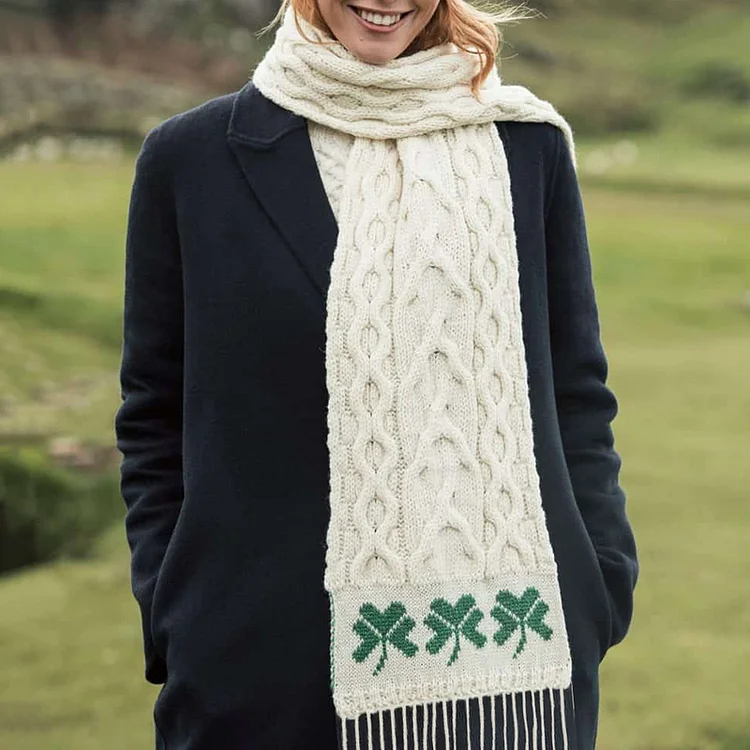 Utbros Women's Vintage Irish Shamrock Tassel Scarf