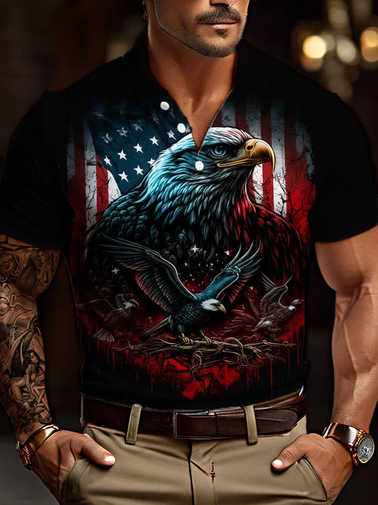 Bald Eagle Flag Printing Short Sleeve Polo BestDVibe