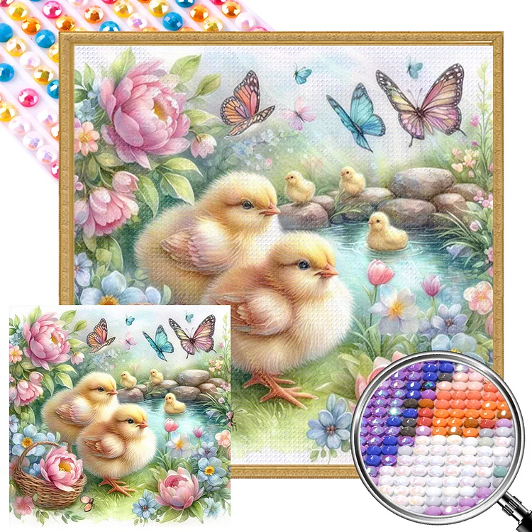 Partial AB Drill - Full Round Diamond Painting - Flower Duck 40*40CM