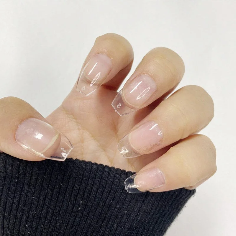 Full Cover Short Square Coffin False Nail Tips Acrylic Press on Fake Tips Clear UV Gel Extension Manicure Tool Detachable Finger-Nail Inspo