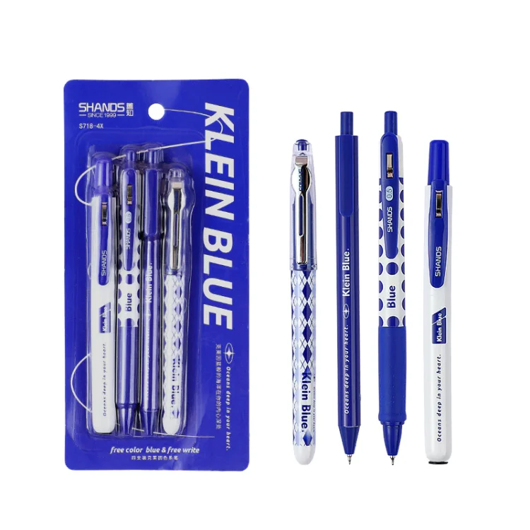 JOURNALSAY 4 Pcs/Set Klein Blue Series Creative Gel Pen Markers Suit 0.5mm Black Ink Press