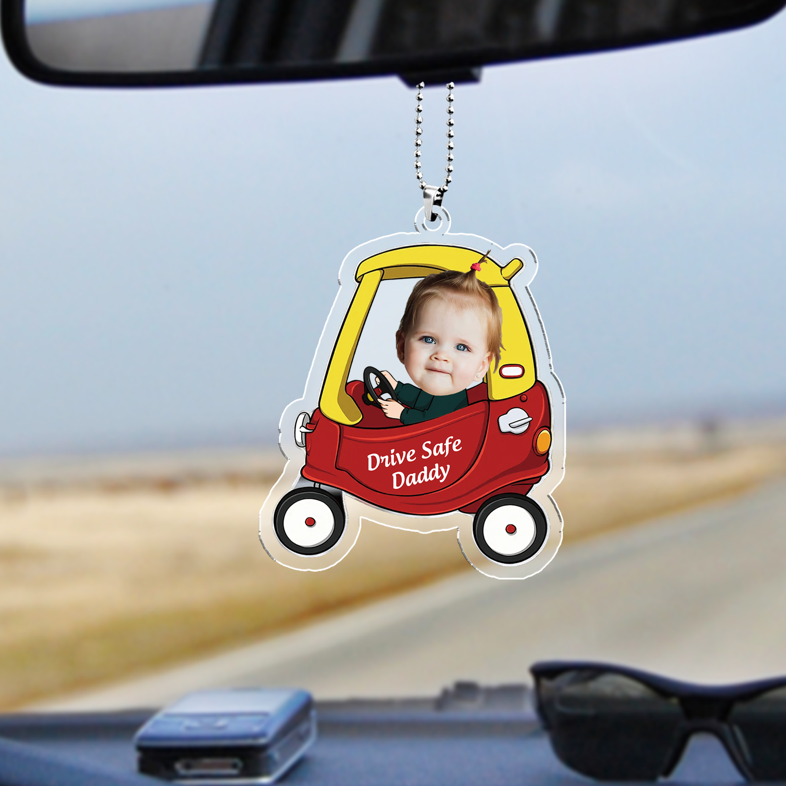 Personalised Car Hanging Ornament Custom Photo & Text & Name Keychain Acrylic Pendant Gift for Dad/Mom-Jessemade AU