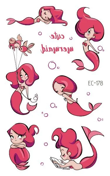 Cartoon Mermaid Temporary Tattoo Sticker Fashion Fake Tatoo Flash Sea-maid Princess Children's Girl award sticker Small Taty