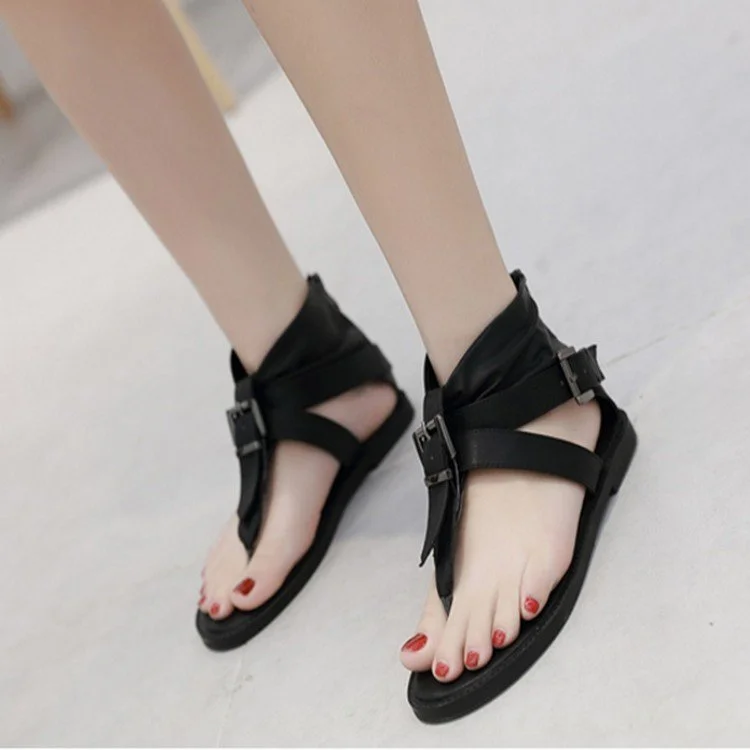 Yyvonne Shoes Summer 2025 New Retro Roman Shoes Belt Buckle Toe Flat Summer Shoes Women