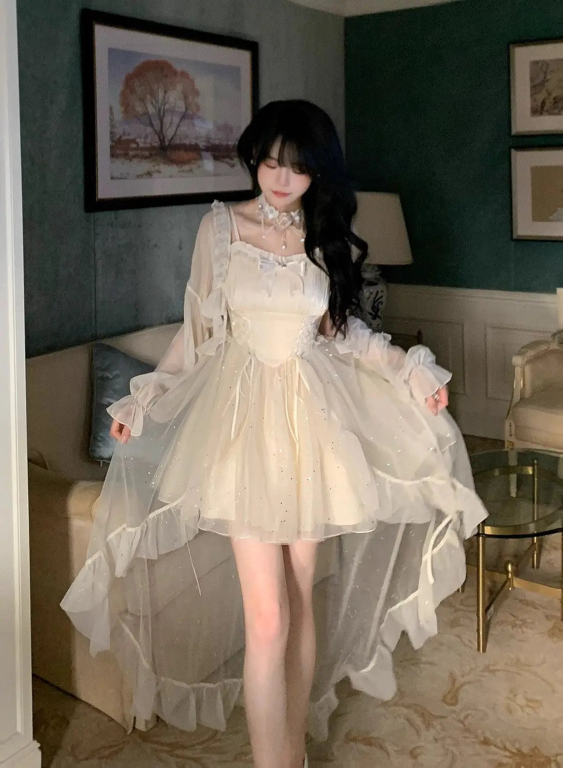Aiertu Sweet Japanese Sequined Slip Dress Women Mesh Patchwork Sexy Princess Mini Dress Female 2024 Summer Casual Elegant Party Dresses Aiertu