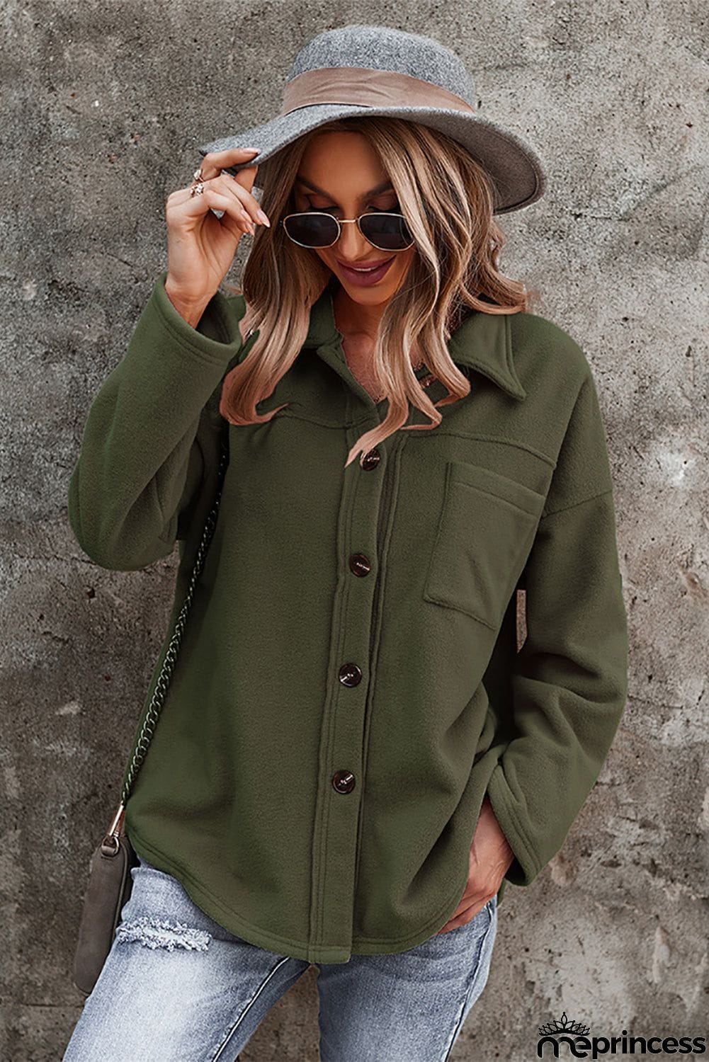 Turn Down Collar Pocket Button Closure Warm Coat