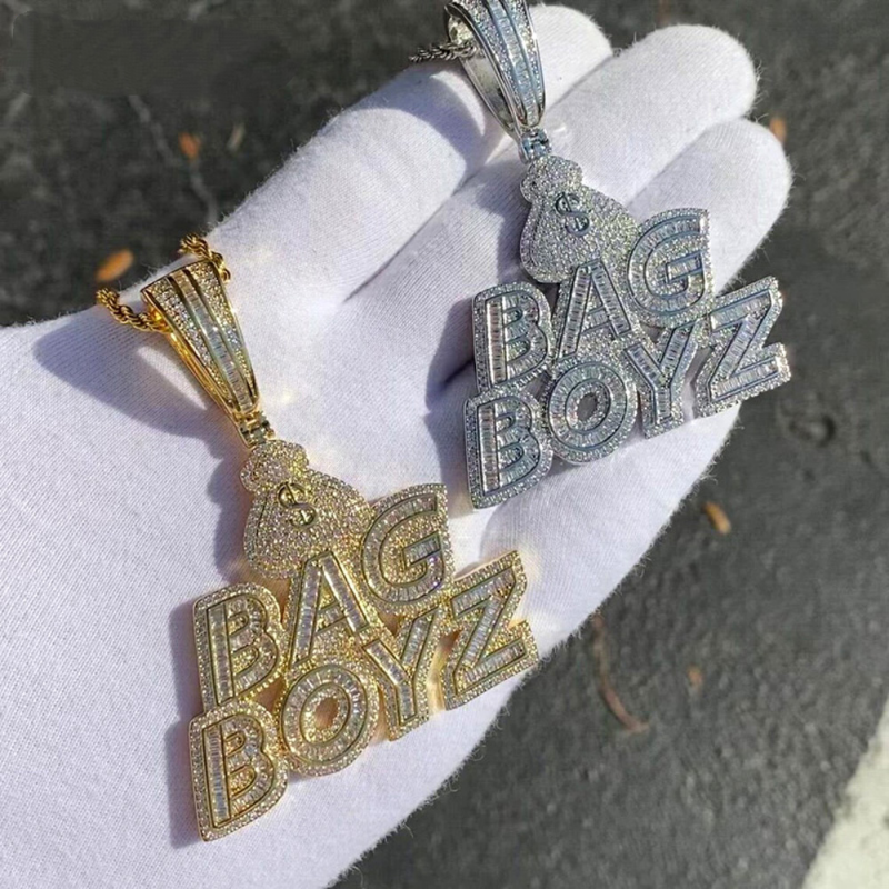 Iced Out Bag Boyz Pendant Necklace Dollar Symbol Money Zircon Jewelry-VESSFUL