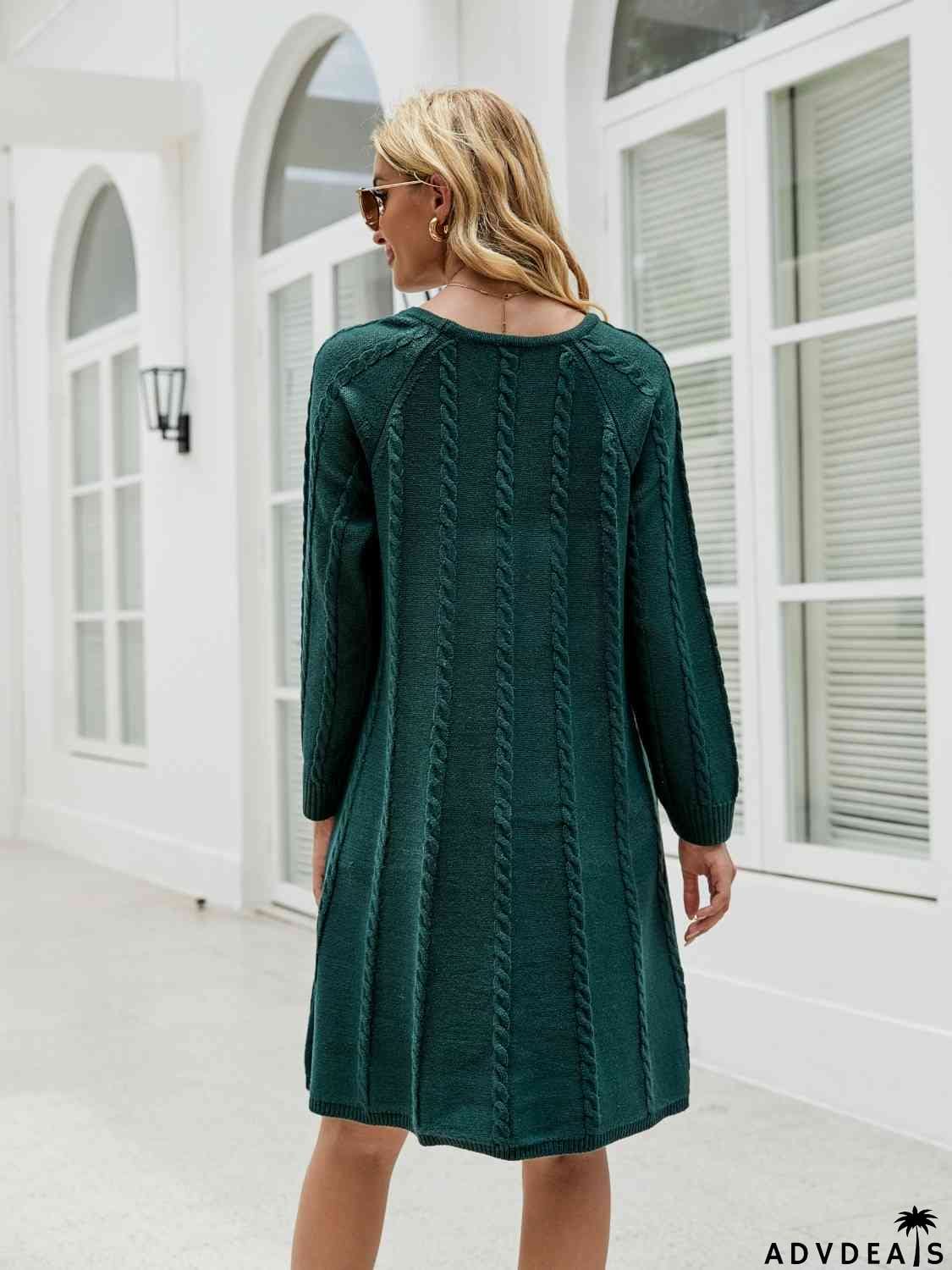 Cable-Knit Long Sleeve Sweater Dress
