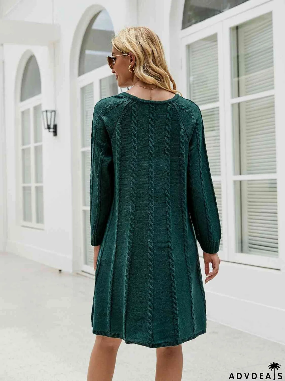 Cable-Knit Long Sleeve Sweater Dress