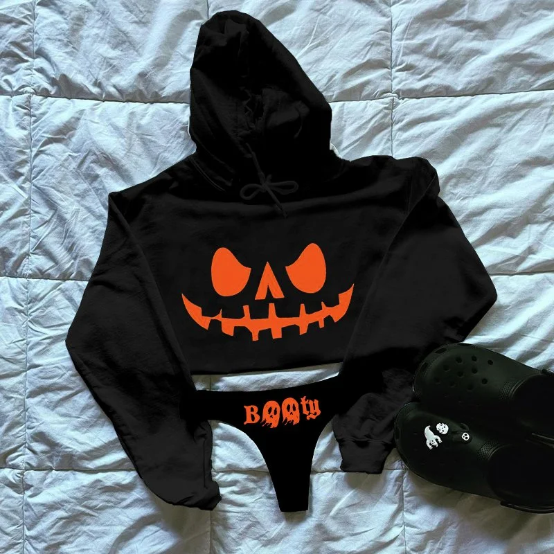 Demon's Face Printed Hooded Women's Thicken Suit Set