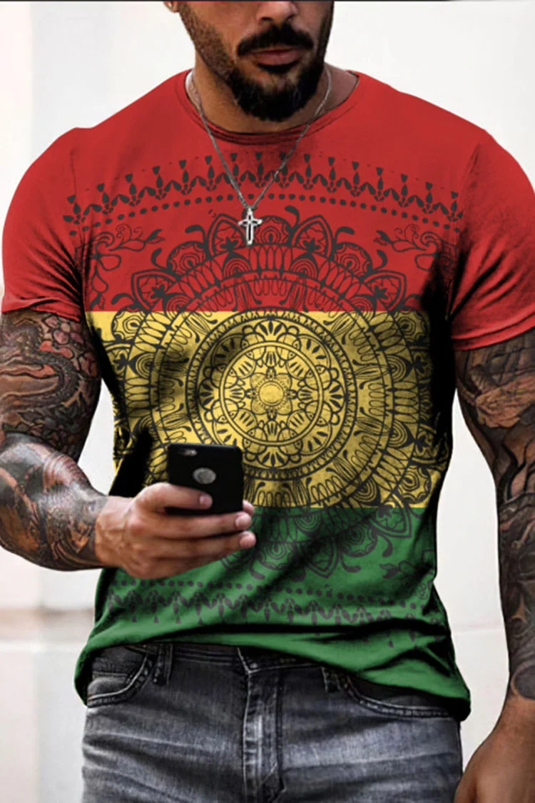Men's Colorblock Print Casual Short Sleeve T-Shirt