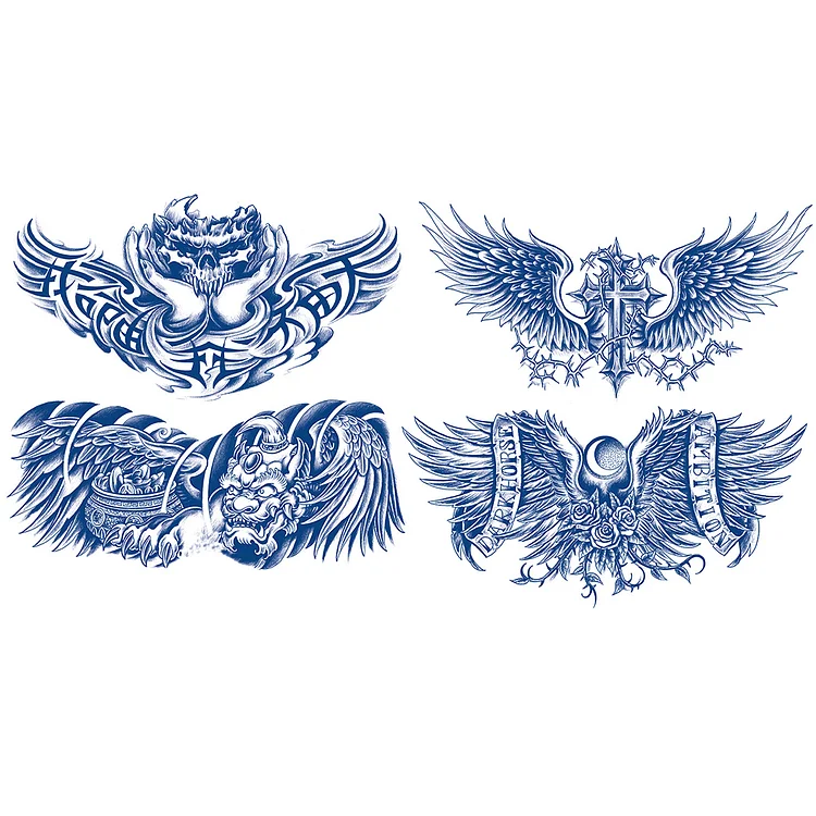 4 Sheets Demon Cross Wings Chest Shoulder Semi Permanent Tattoos