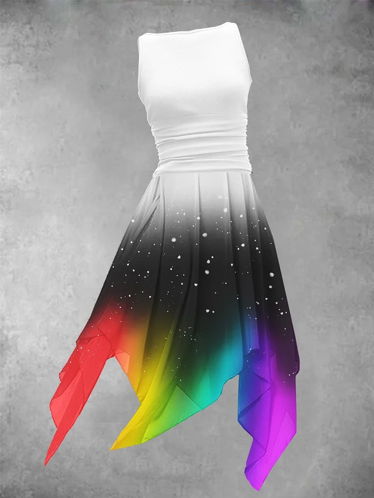Women's Rainbow Gradient Art Irregular Maxi Dress
