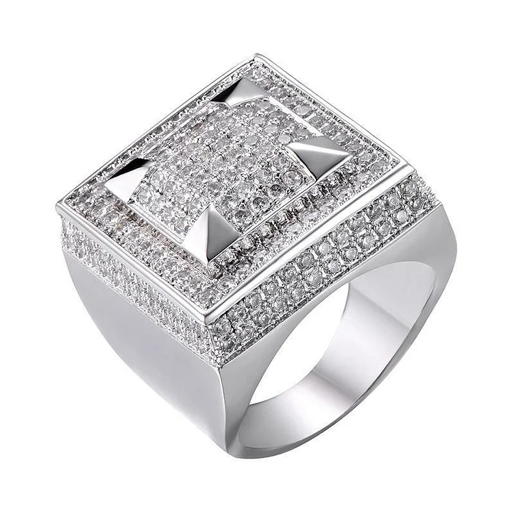 Hip Hop Full CZ Charm Iced Out Bling Square Ring