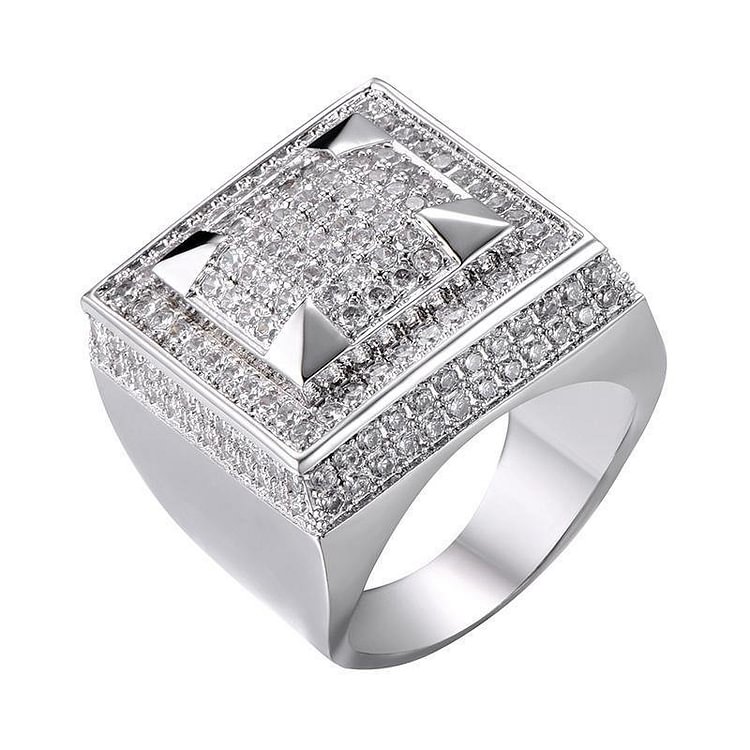 Hip Hop Full CZ Charm Iced Out Bling Square Ring