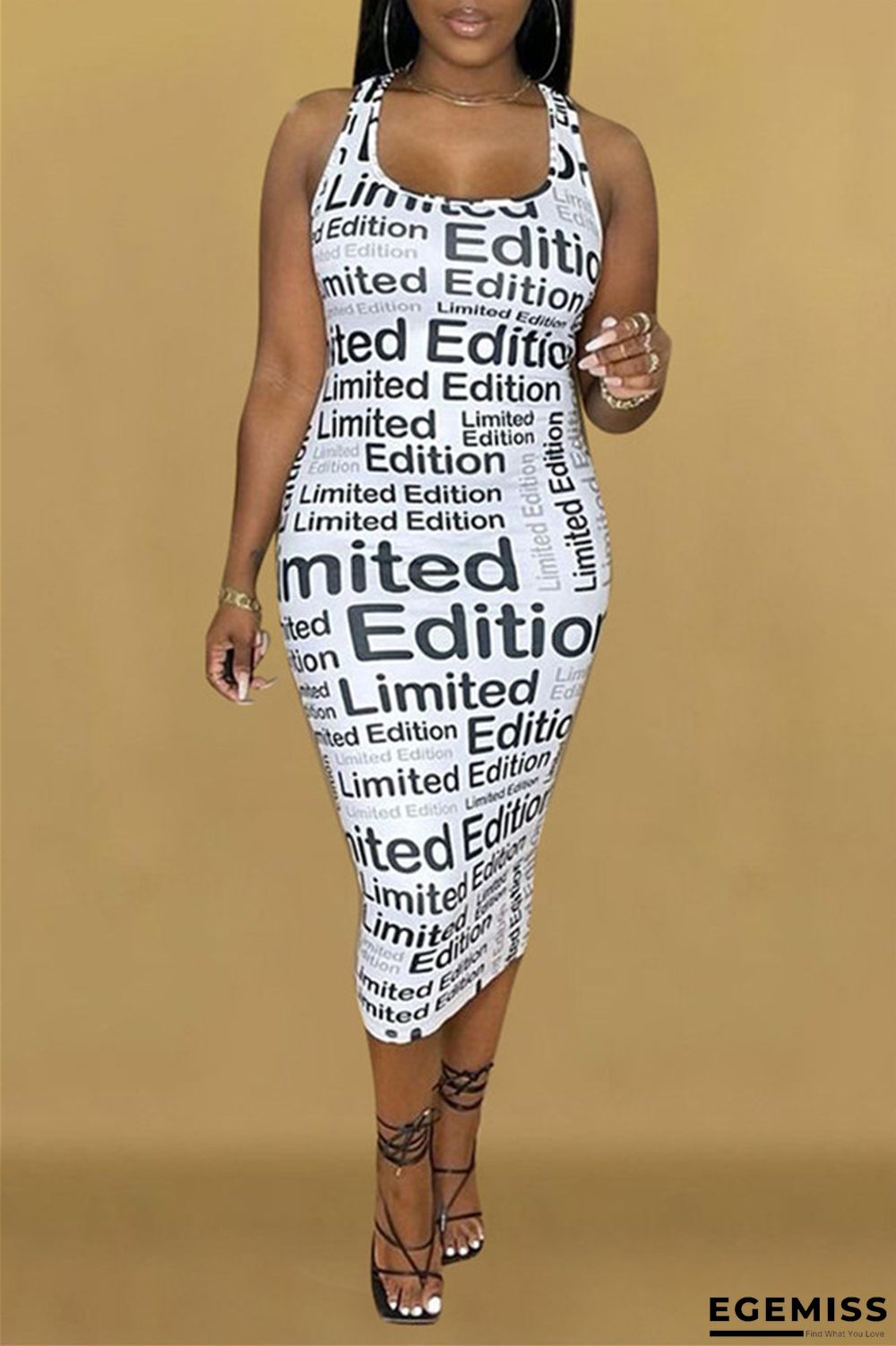 White Fashion Sexy Print Basic U Neck Sleeveless Dress | EGEMISS